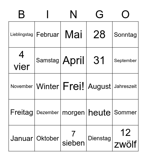 der Deutsche Kalender Bingo Card