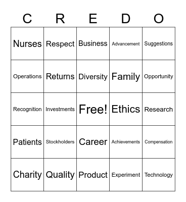 CREDO Bingo Card