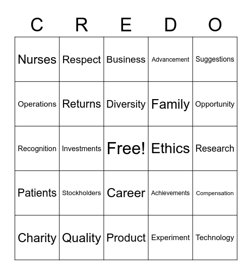 CREDO Bingo Card