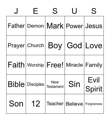 Jesus Heals Demon Possessed Boy Bingo Card