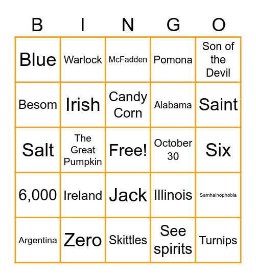 Halloween Trivia Bingo Card
