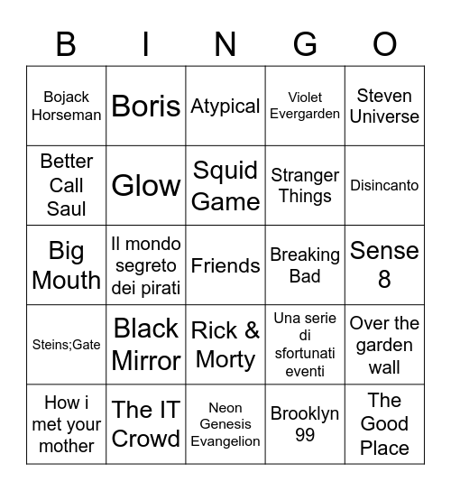 Netflix shows Bingo Card