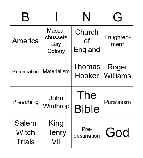 Puritanism Bingo Card