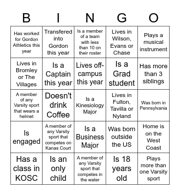 Fighting Scots Bingo Card