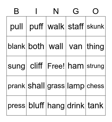 Glued Sounds and Bonus Letters Bingo Card