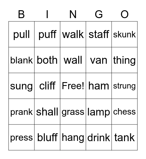 Glued Sounds and Bonus Letters Bingo Card