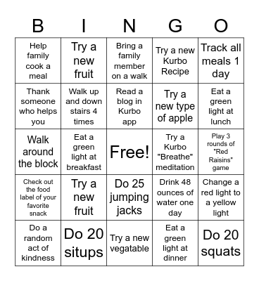 Kurbo  Bingo Card