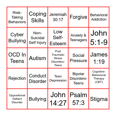 Mental Health Bingo Card