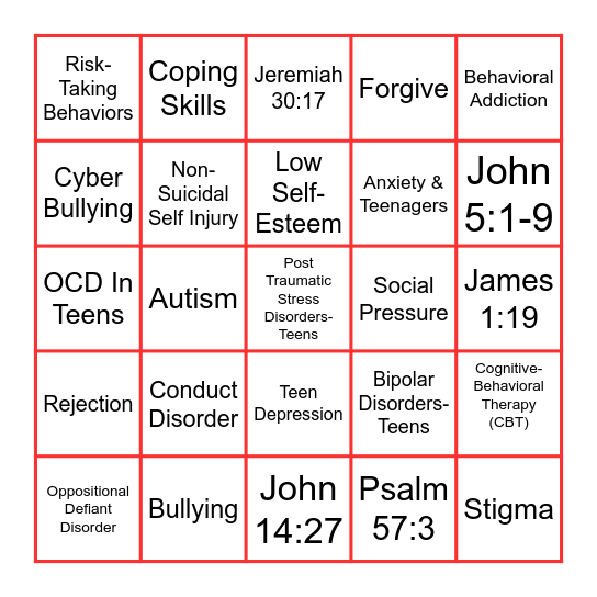 Mental Health Bingo Card