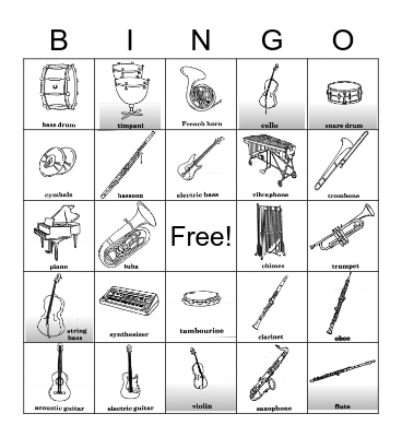 Instrument Bingo Card