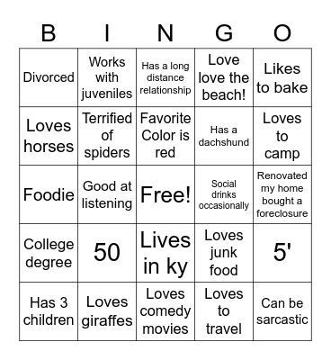 What do you have in common with Tanya Bingo Card