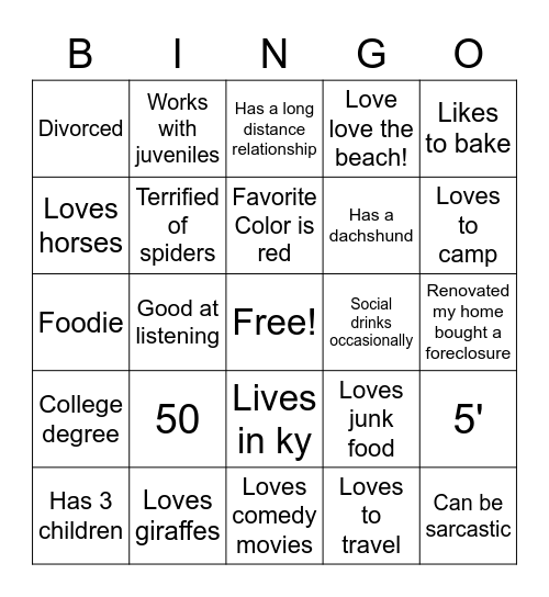 What do you have in common with Tanya Bingo Card