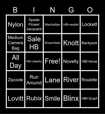 Handbag Bingo Card