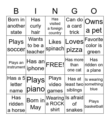 Get to Know You BINGO Card