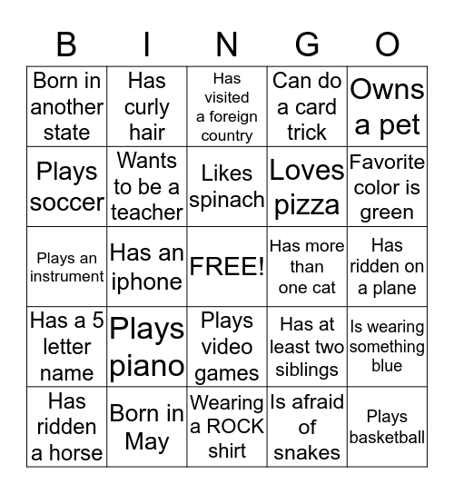 Get to Know You BINGO Card