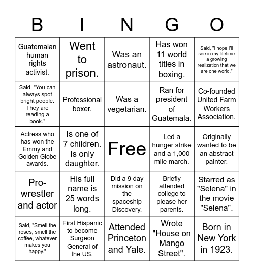 Biografías Bingo Card