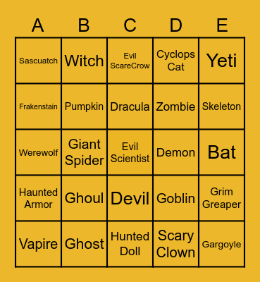 Halloween Bingo Card