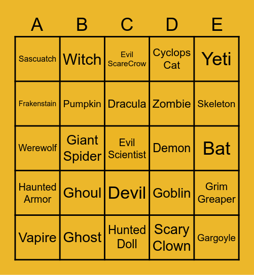 Halloween Bingo Card