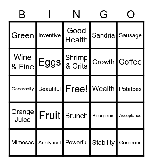 Birthday Brunch Bingo Card