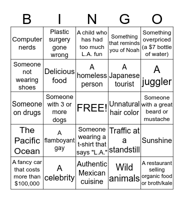 Steven's Trip to the City of Angels Bingo Card