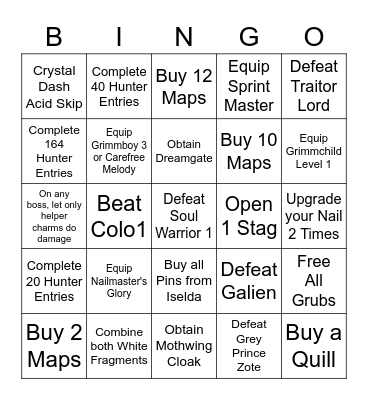 Hollow Knight Ultimate Bingo Card