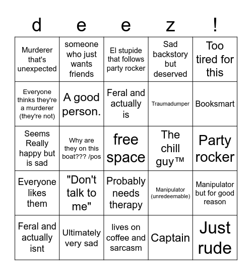 character bingo Card