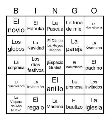 Los Acontecimientos de la Vida Bingo Card