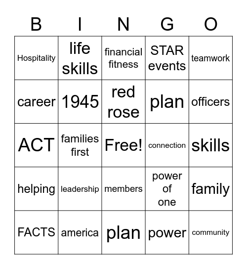 FCCLA Bingo Card