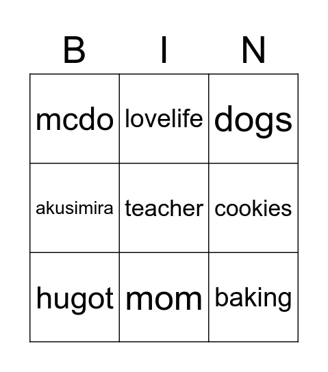 Ms Mira Bingo Card