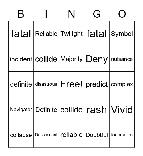 Vocabulary Bingo: lessons 1 & 2 Bingo Card