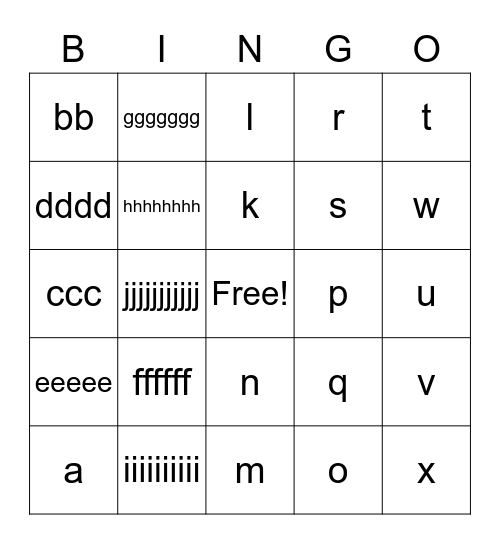 alphabet Bingo Card