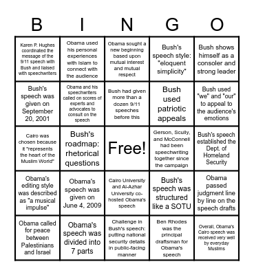 Bush and Obama Early Speeches Bingo Card
