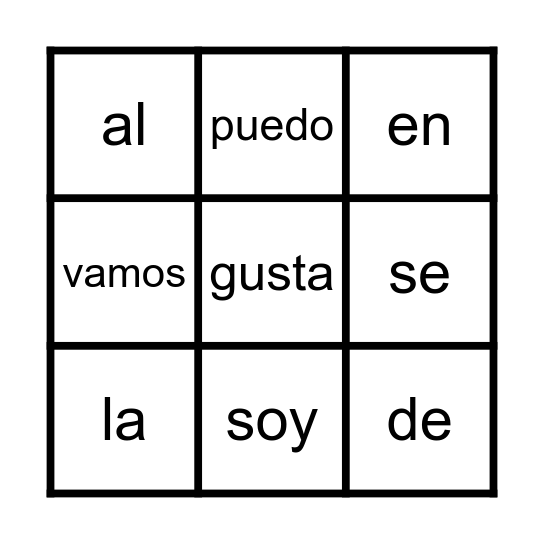 Sight Words BINGO (Spanish) Bingo Card