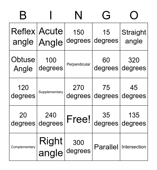 Lines & Angles Bingo Card