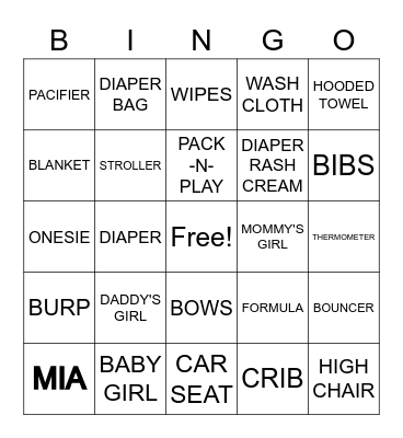 BRENDA & ANTHONY'S BABY SHOWER Bingo Card