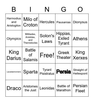 Greek History Review Bingo Card