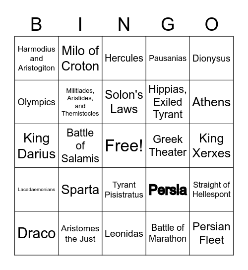 Greek History Review Bingo Card