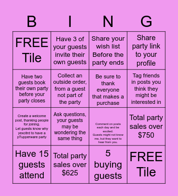 TUPPERWARE HOST BINGO Card