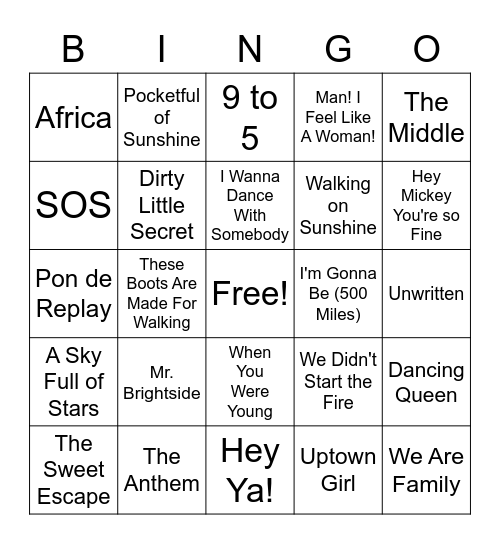 Music Bingo Card