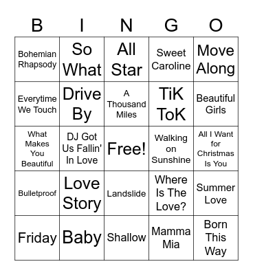 Music Bingo Round 2 Bingo Card