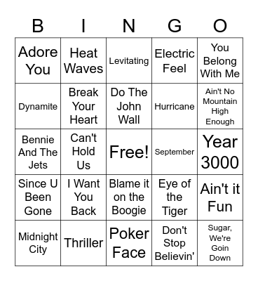 Music Bingo Round 3 Bingo Card