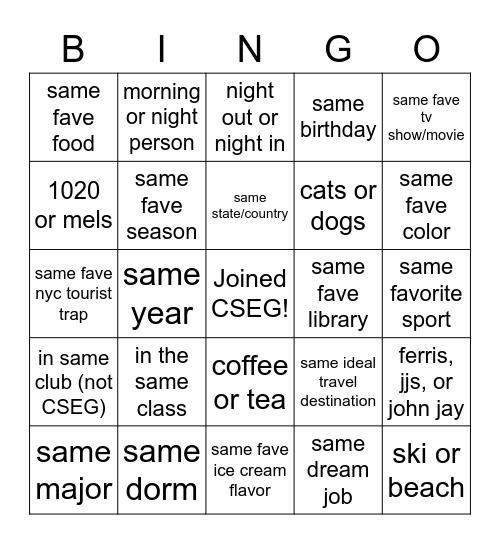 CSEG Bingo Card