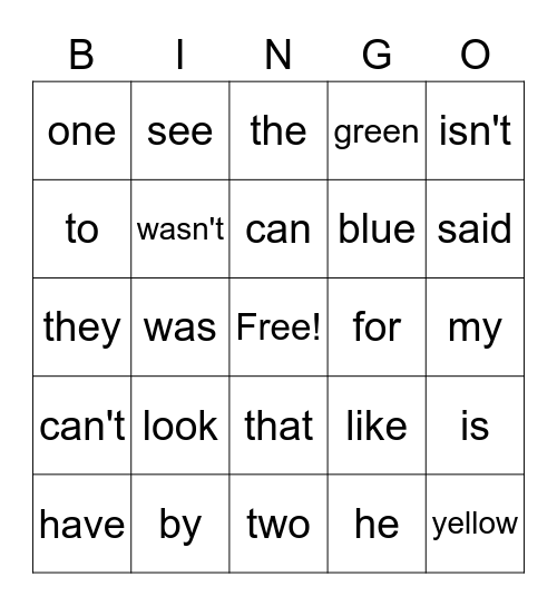Sight words Bingo Card