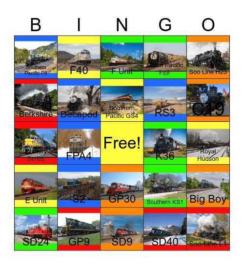 Illustrated Directory of North American Locomotives Bingo Card