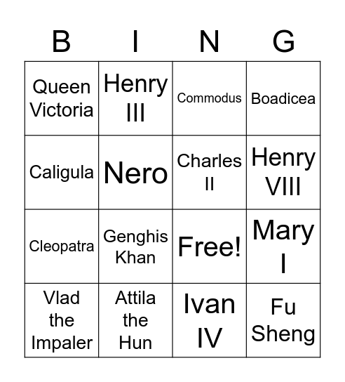 Horrible Rulers Bingo Card