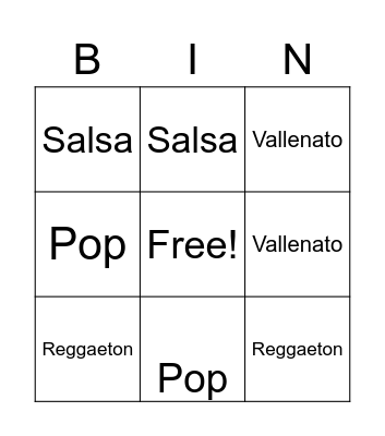 Music Bingo Card