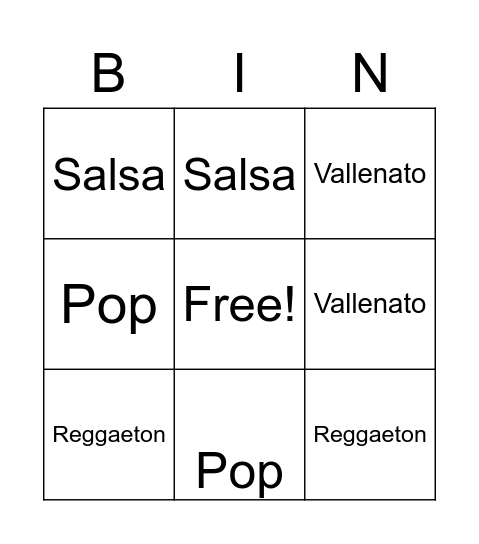 Music Bingo Card