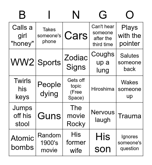 Mr Moye Bingo Card