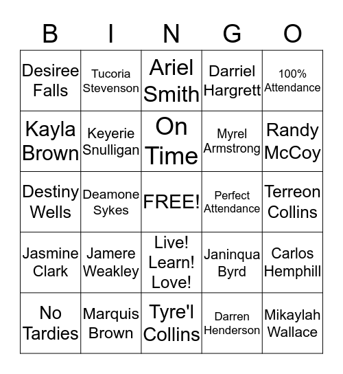 ATTENDANCE BINGO Card