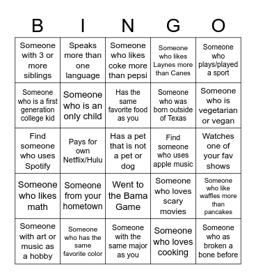 Networking Bingo Card